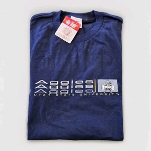 VTG Utah State Aggies Men's T-Shirt Size Large Blue Short Sleeve Tee New TLC USA